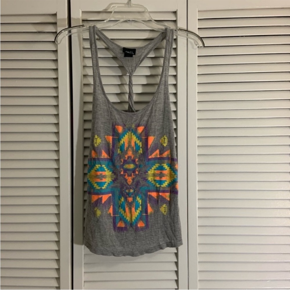 M Rue 21 twisted strap in the back with colorful Aztec pattern